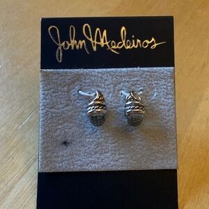 John Medeiros Silver/goldtone drops for hoop Earrings with gray crystal Accents
